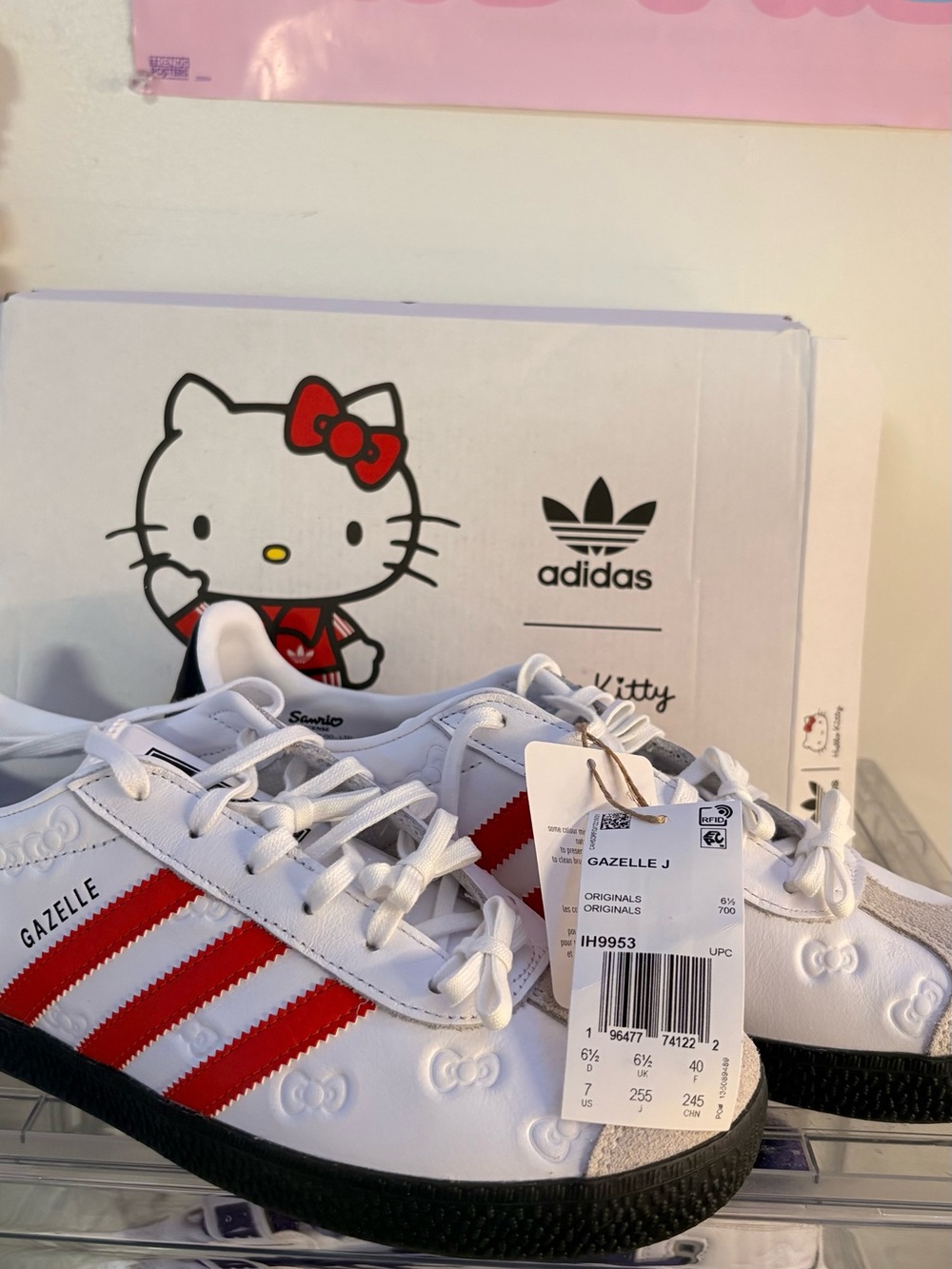 adidas Kids White and Red Gazelle J Sneakers